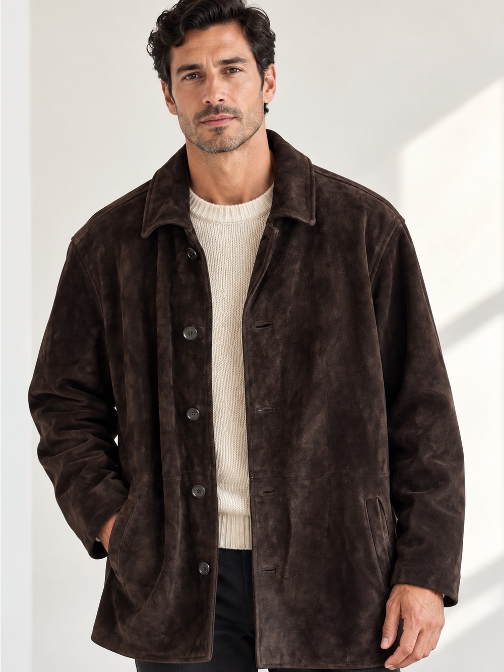 Vintage J.Crew Men’s Brown Suede Leather Heavyweight Coat Jacket Sz Medium